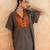 Teal blue brown embroidered cotton kurta set