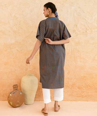 Teal blue brown embroidered cotton kurta set 5
