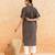 Teal blue brown embroidered cotton kurta set