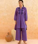 Deep purple embroidered cotton kurta set