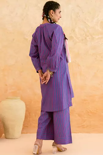 Deep purple embroidered cotton kurta set