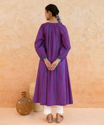 Purple striped embroidered cotton kurta set 5