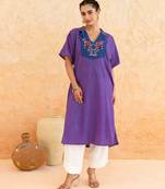 Indigo purple striped embroidered cotton kurta set