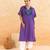 Indigo purple striped embroidered cotton kurta set