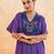 Indigo purple striped embroidered cotton kurta set