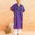 Indigo purple striped embroidered cotton kurta set