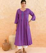 Purple striped printed cotton kurta set