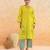 Lemon yellow embroidered cotton kurta set