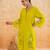 Lemon yellow embroidered cotton kurta set