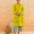 Lemon yellow embroidered cotton kurta set