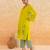 Lemon yellow embroidered cotton kurta set