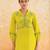 Lemon yellow embroidered cotton kurta set