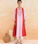 Pink red embroidered cotton kurta set