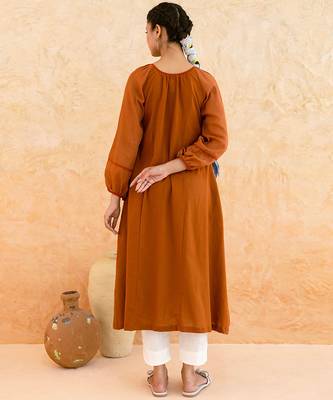 Rust brown embroidered cotton kurta set 5