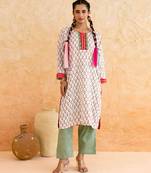 Off white floral printed cotton kurta set