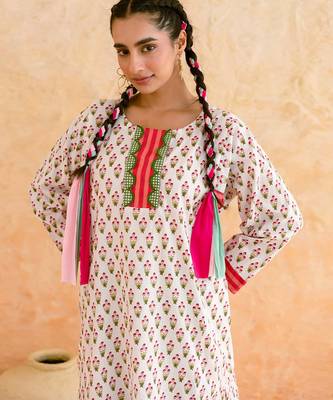 Off white floral printed cotton kurta set 2