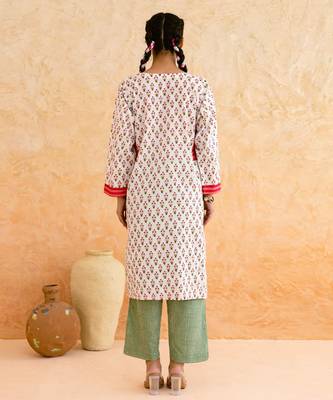 Off white floral printed cotton kurta set 5
