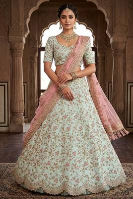 light olive sequins silk lehenga set 1