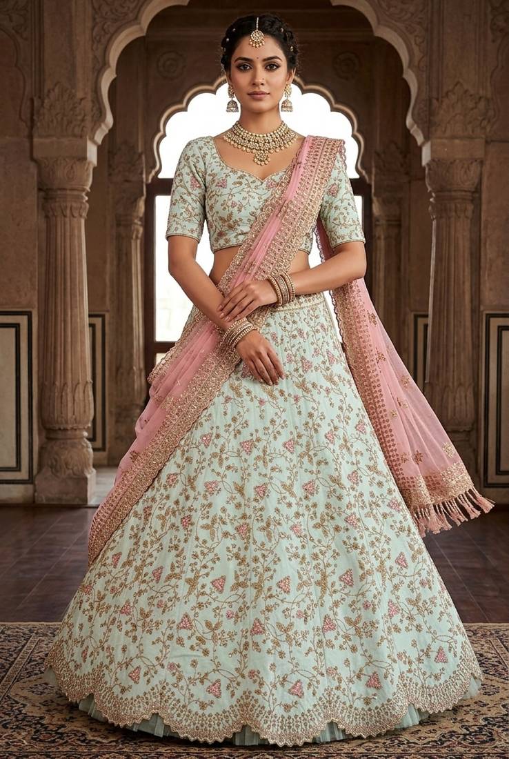 Silk sequins, thread & dori work Lehenga Set