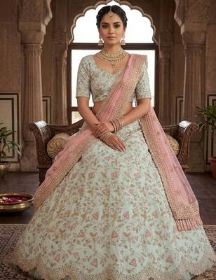 light olive sequins silk lehenga set 2