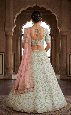light olive sequins silk lehenga set 3