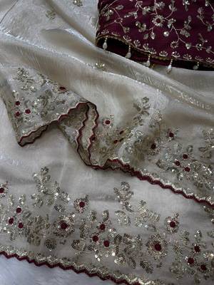 white sequin embroidery silk blend saree 2