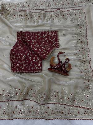 white sequin embroidery silk blend saree 3