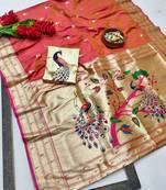 Pink zari woven paithani silk blend saree with blouse piece