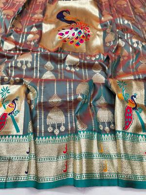Lavender zari woven paithani silk blend saree with blouse piece 4
