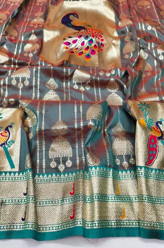 Lavender zari woven paithani silk blend saree with blouse piece