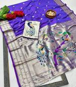 Purple zari woven paithani silk blend saree with blouse piece