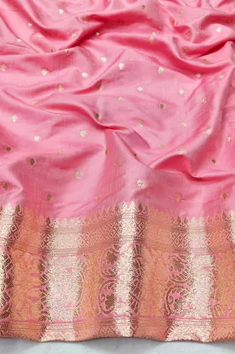 Pink zari woven silk blend saree with blouse piece