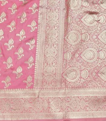 Pink zari woven silk blend saree with blouse piece 5