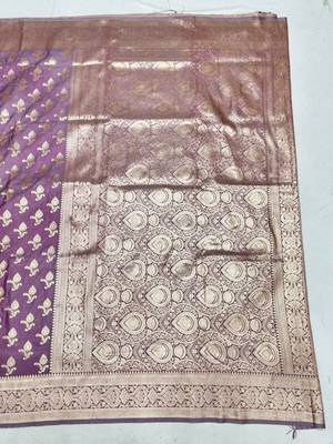 Purple zari woven silk blend saree with blouse piece 2