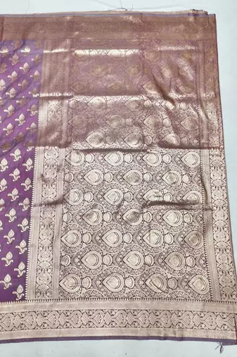 Purple zari woven silk blend saree with blouse piece