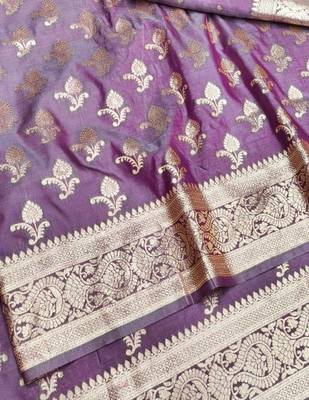 Purple zari woven silk blend saree with blouse piece 3