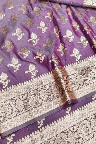 Purple zari woven silk blend saree with blouse piece