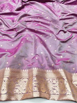 Purple zari woven silk blend saree with blouse piece 4