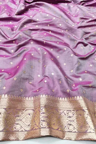 Purple zari woven silk blend saree with blouse piece