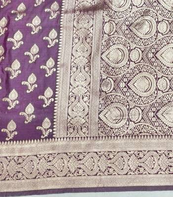 Purple zari woven silk blend saree with blouse piece 5