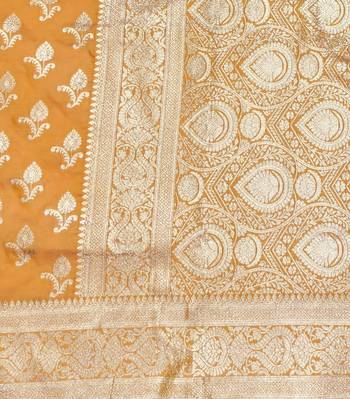 Orange zari woven silk blend saree with blouse piece 5