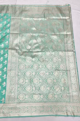 Blue zari woven silk blend saree with blouse piece