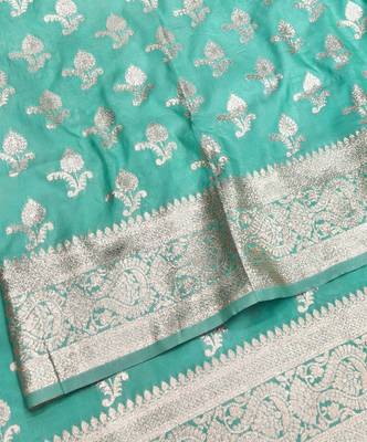 Blue zari woven silk blend saree with blouse piece 3