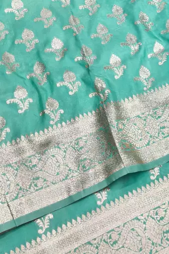 Blue zari woven silk blend saree with blouse piece