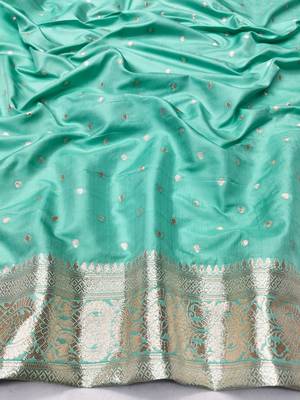 Blue zari woven silk blend saree with blouse piece 4