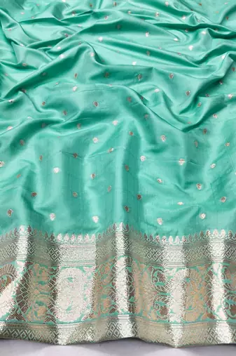 Blue zari woven silk blend saree with blouse piece