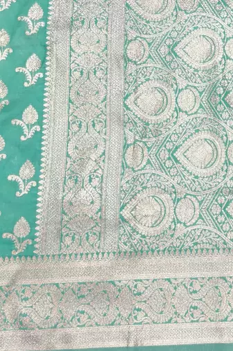 Blue zari woven silk blend saree with blouse piece