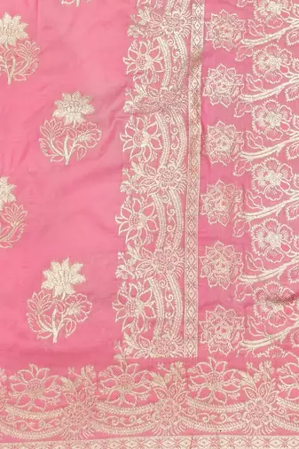Pink zari woven silk blend saree with blouse piece