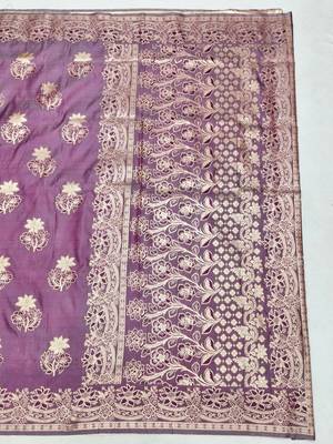 Purple zari woven silk blend saree with blouse piece 2