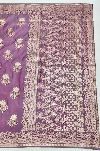 Purple zari woven silk blend saree with blouse piece